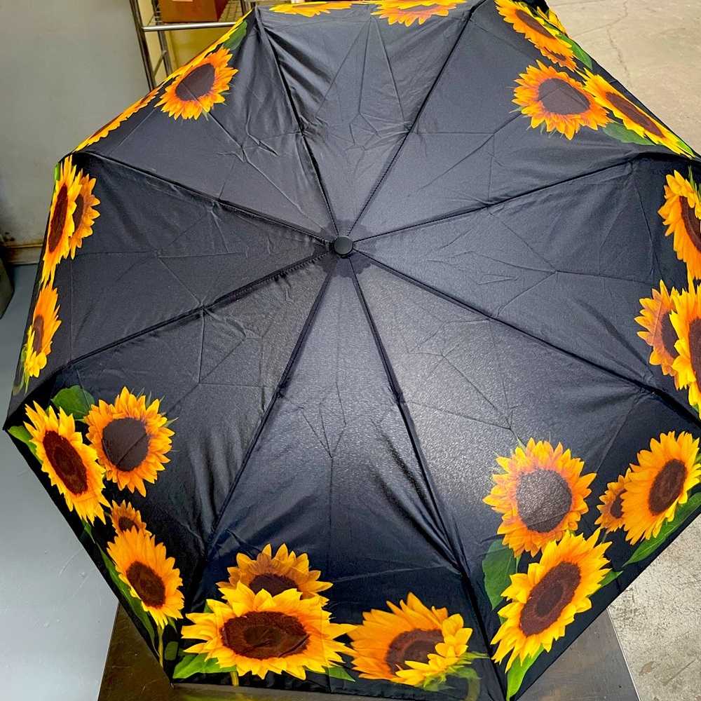 Sunflowers on Black Folding Umbrella